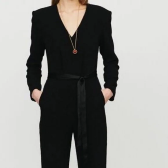 Maje Pankok Black Tie Waist Step Hem jumpsuit - Picture 3 of 10